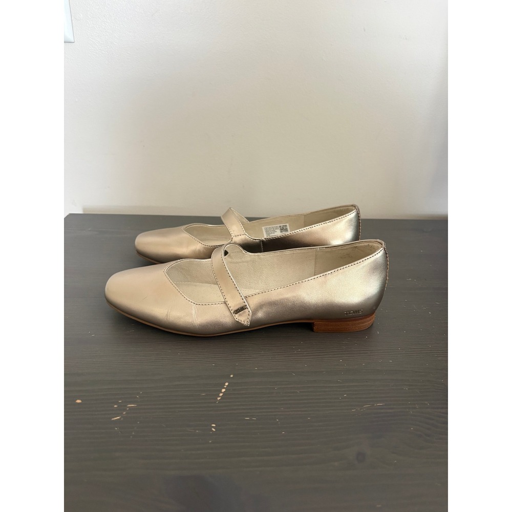 TOMS Mary Jane Bianca 8.5 Gold Metallic Leather Square Toe Ballet Flat Shoes
